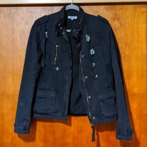 Cotton, distressed style, grey applique jacket.